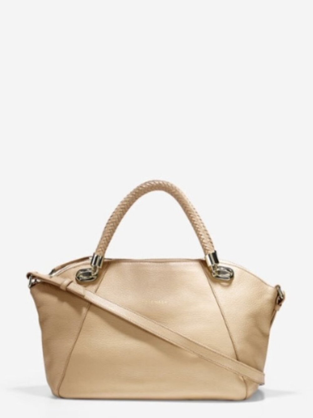 COLE HAAN Benson Taupe Pebbled Leather Satchel